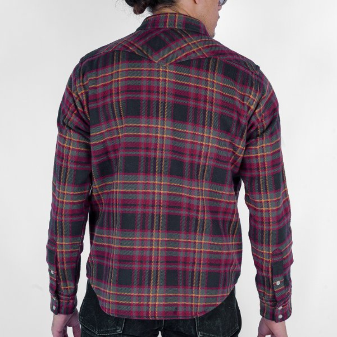 11oz Ultra Heavy Flannel Line Check Western Shirt - Grey